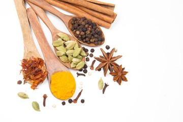 indian spices isolated on white background.
