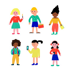 School kids set - funny flat design, vector graphic illustration