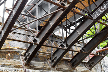Supporting scaffold construction. Renovation of old bridge