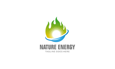 Nature energy logo - solar icon - fire flame vector