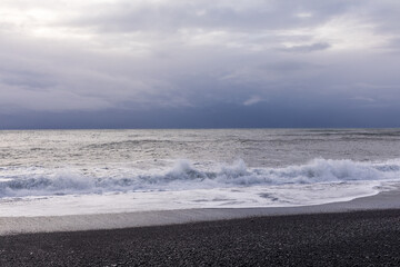 Reynisfjara black Vienna and the waves of the winter Atlantic Ocean