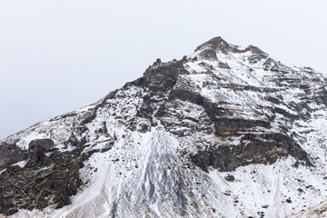 winter panorama with snow and ice from the panoramic area from Skogafoss Waterfall on the mountain