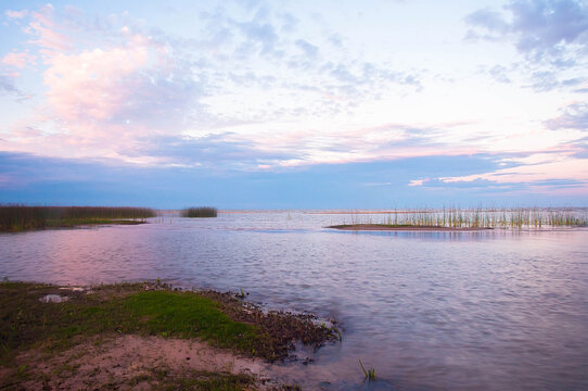 Sunset Over The Lagoa Dos Patos In Tavares 