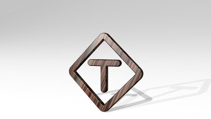 road sign deadend made by 3D illustration of a shiny metallic sculpture casting shadow on light background. city and car