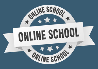 online school round ribbon isolated label. online school sign