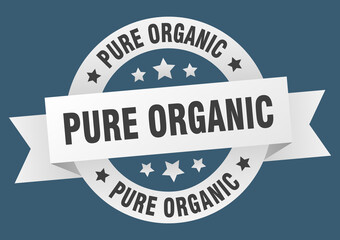pure organic round ribbon isolated label. pure organic sign