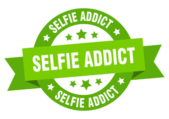 selfie addict round ribbon isolated label. selfie addict sign