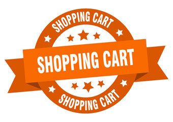 shopping cart round ribbon isolated label. shopping cart sign