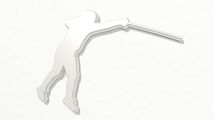 athletic sport activity on the wall. 3D illustration of metallic sculpture over a white background with mild texture. athlete and active