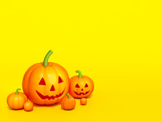 Obraz premium Halloween pumpkin on yellow background 3d rendering. 3d illustration pumpkin for celebration Halloween event template minimal style concept.