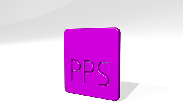 file pps stand with shadow. 3D illustration of metallic sculpture over a white background with mild texture. icon and business