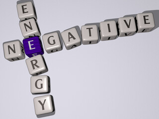 crosswords of NEGATIVE ENERGY arranged by cubic letters on a mirror floor, concept meaning and presentation. illustration and background