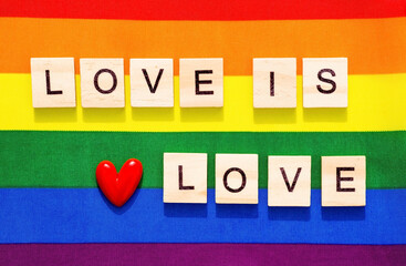 LGBT pride. Lesbian Gay Bisexual Transgender. LGBT, love is love letters on the LGBT flag. The...