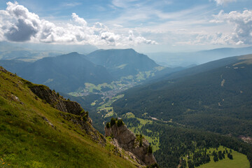 Fototapeta premium Scenic view of Val Gardena – Grödnertal seen from Seceda mountain.