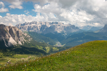 Scenic view of Sella group mountains .