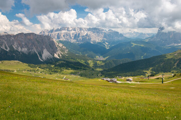Scenic view of Sella group mountains .