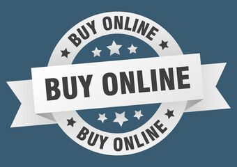 buy online round ribbon isolated label. buy online sign