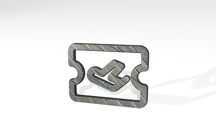 Fototapeta premium transportation ticket plane made by 3D illustration of a shiny metallic sculpture casting shadow on light background. icon and car