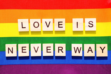 LGBT pride. Lesbian Gay Bisexual Transgender. LGBT, love is love letters on the LGBT flag. The...