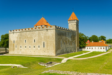 Fototapeta na wymiar Saaremaa island Castle, Estonia, bishop castle. Fortifications of Kuressaare episcopal castle in summer day.