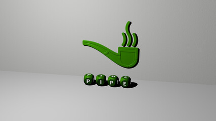 3D graphical image of pipe vertically along with text built by metallic cubic letters from the top perspective, excellent for the concept presentation and slideshows. illustration and background