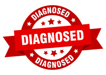 diagnosed round ribbon isolated label. diagnosed sign