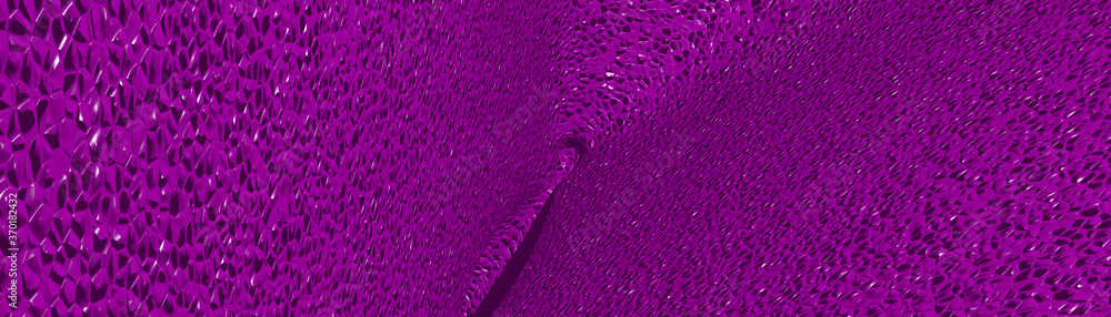 Poster ultra wide 3d abstract background of curved geometrical patterns of dark magenta color with lighting