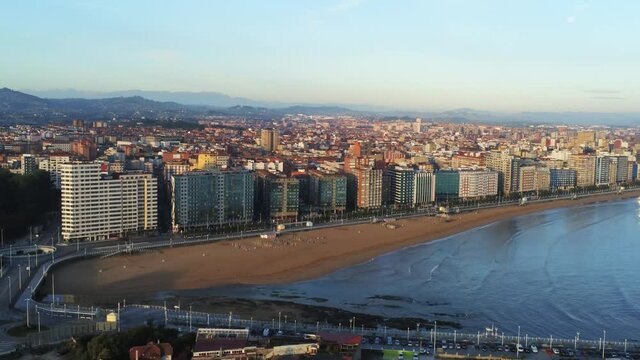 Gijon, beautiful  coastal city in Asturias,Spain. Aerial Drone Footage