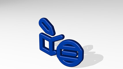 VR USER BOX from a perspective with the shadow. A thick sculpture made of metallic materials of 3D rendering. virtual and reality