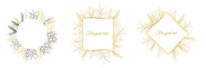Vector illustration. A set of golden frames for text placement.