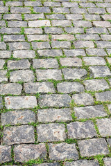 Stone pavement with green grass. Texture or background.