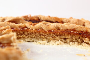 Shoofly Tart with Golden Syrup Filling. Isolated on white background.