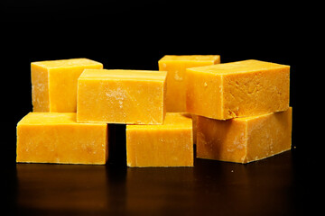 Different handmade natural homemade soap black background