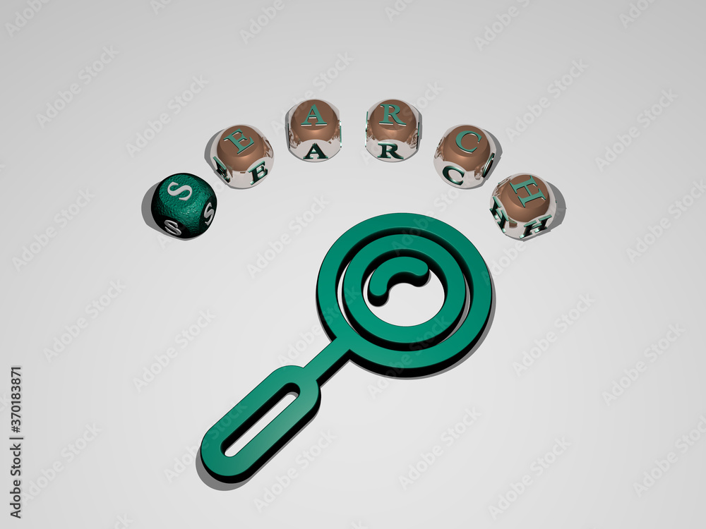 Fototapete 3d graphical image of search vertically along with text built around the icon by metallic cubic lett