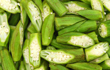 freshly cut okra known as lady fingers, women healthy eating