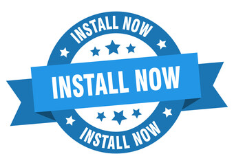 install now round ribbon isolated label. install now sign