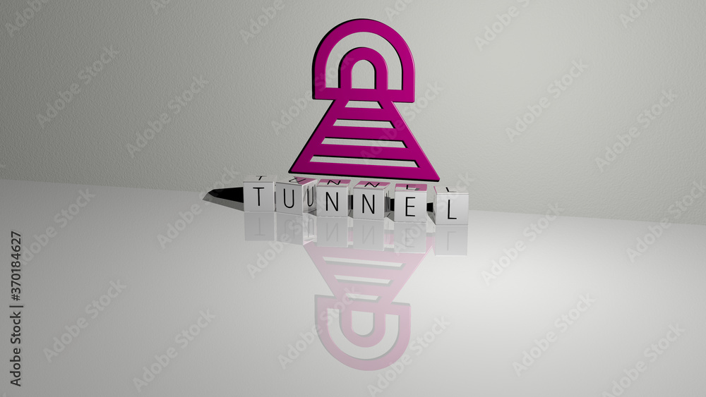 Aufkleber 3d illustration of tunnel graphics and text made by metallic dice letters for the related meanings o