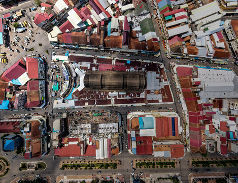 Aerial drone picture of Kampong Cham city, Cambodia 