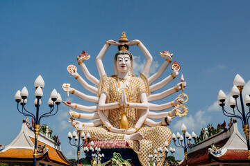 Wat Plai Laem temple with 18 hands God statue (Guanyin), Koh Samui, Surat Thani, Thailand.