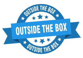 outside the box round ribbon isolated label. outside the box sign