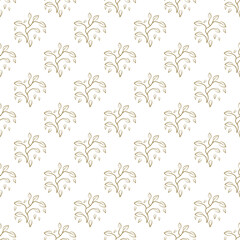 Leaves and branches simple seamless pattern on white background, Autumn background.