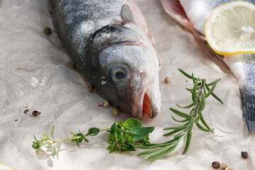 Fresh fish, Seabass, seasoned with spices, garlic and salt.