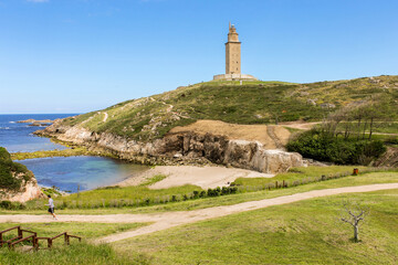A Coruna, Spain. The Tower of Hercules, an ancient Roman lighthouse and major historical landmark...