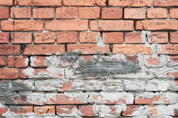 Abstract background old white brick wall with cracks and scratches. Landscape style. Great...