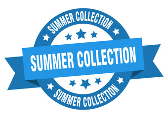 summer collection round ribbon isolated label. summer collection sign
