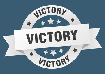 victory round ribbon isolated label. victory sign