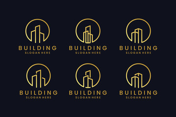 set building with line concept logo design inspiration