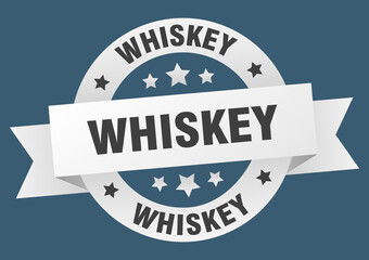 whiskey round ribbon isolated label. whiskey sign