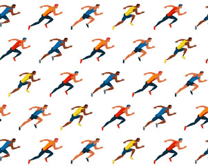 Fototapeta na wymiar Athletes run . Race of athletes. Young men are jogging Vector flat design seamless pattern. Sports activity