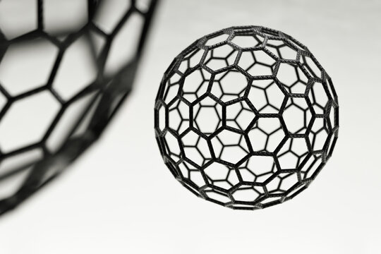 3D rendering of fullerene ball on white background, carbon strucutre © Forance